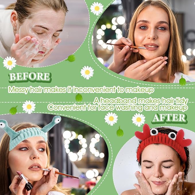 WLLHYF 2 Pack Spa Headband Makeup Brush Set, Bowknot Hair Bands - Image 4