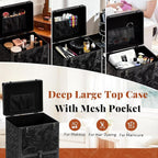 Rolling Makeup Train Case with 3 Drawers, Nail Trolley Cart Salon Station - Image 3