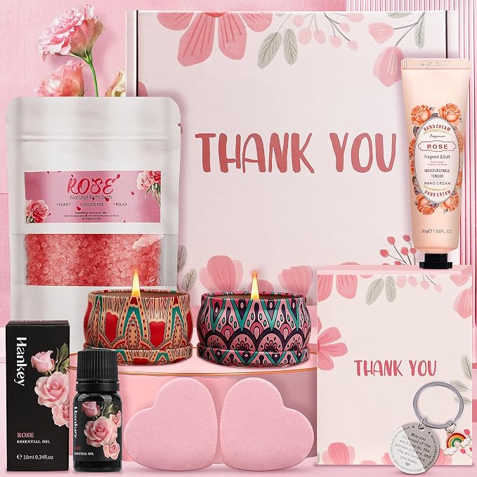 Thank You Gifts for Women, 9-Piece Rose Pamper Set – Luxury Relaxation Bath & by GiftsBasketforWomen