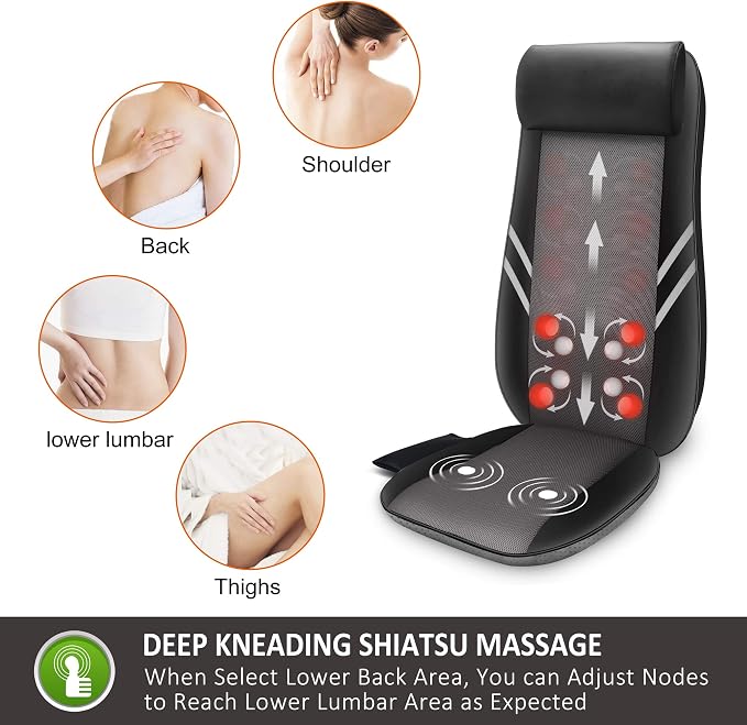 Snailax Back Massager with Heat, Shiatsu Massage Seat Cushion, 8 Flexible Nodes - Image 2