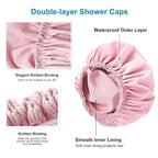 Shower Cap for Women, Double Layer Waterproof Bath Cap, Reusable Hair Protector - Image 5