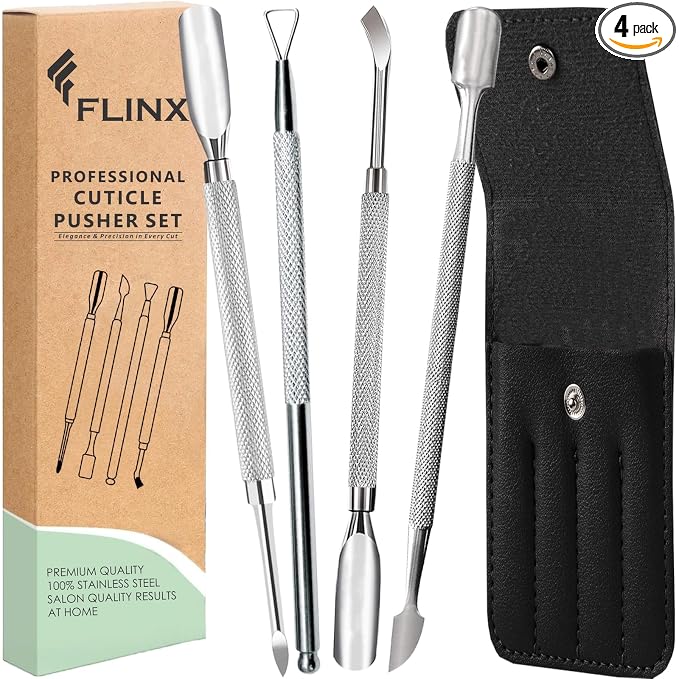FLINX Metal Cuticle Pusher Tool 4 Pcs Nail Manicure Tools Nail Tᴏols by Unknown