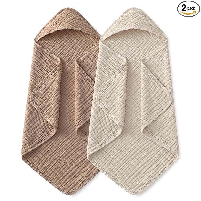 Yoofoss Hooded Baby Towels for Newborn 2 Pack 100% Muslin Organic Cotton Baby by YOOFOSS