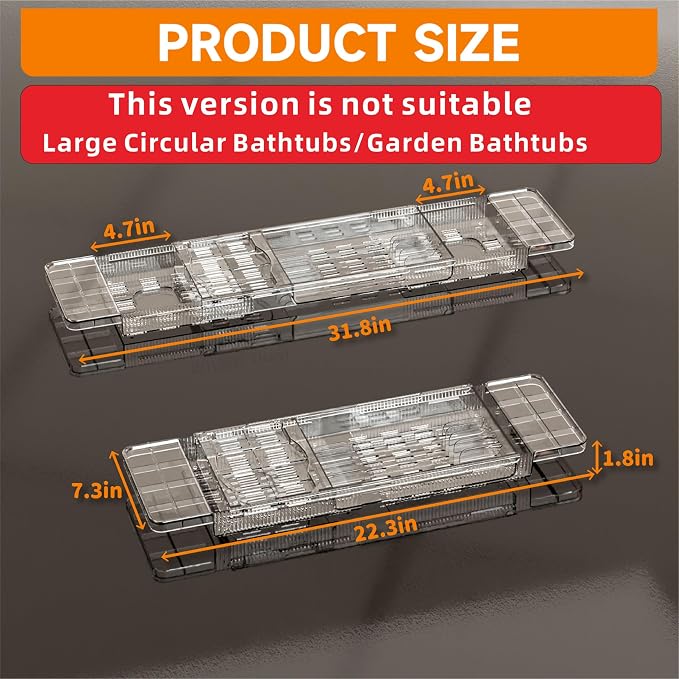Yieach Luxury Tub Tray for Bathtub Expandable, Plastic Bath Board & Table - Image 3