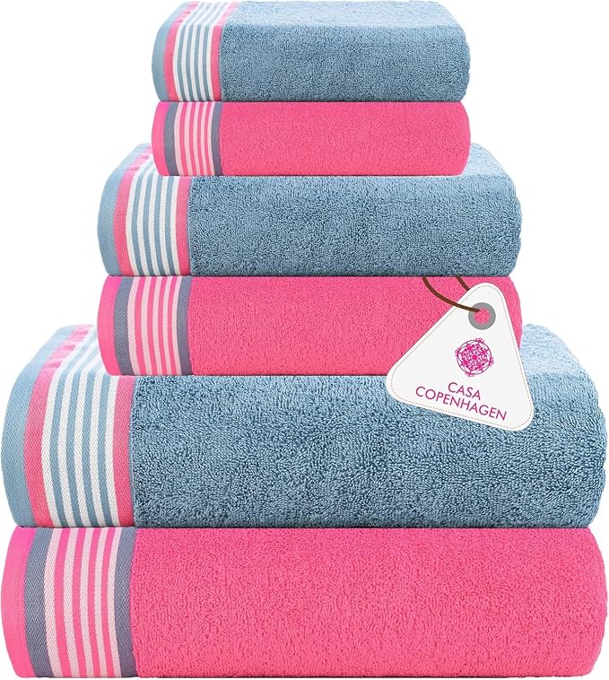 CASA COPENHAGEN He & She 6Pcs 100% Egyptian Cotton Large Designer Towels Gift by CASACOPENHAGEN