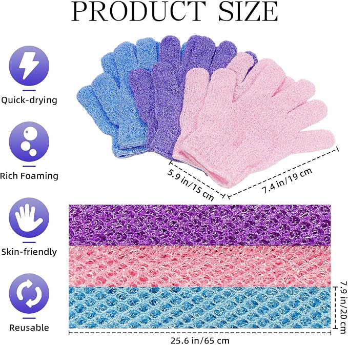 6 Pack African Bath Sponge Exfoliating Glove Set Nylon African Exfoliating Net - Image 2