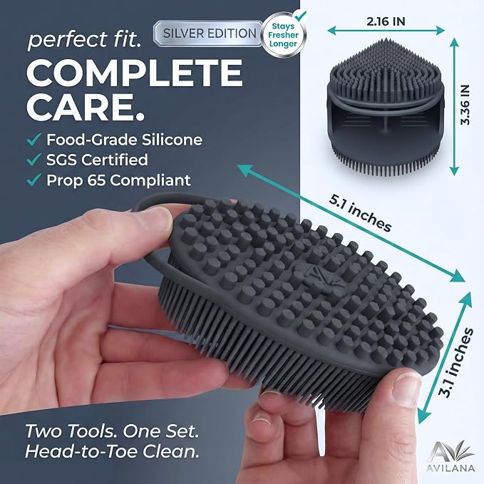 Avilana Silver Edition Body Scrubber and Face Brush Set - Image 5