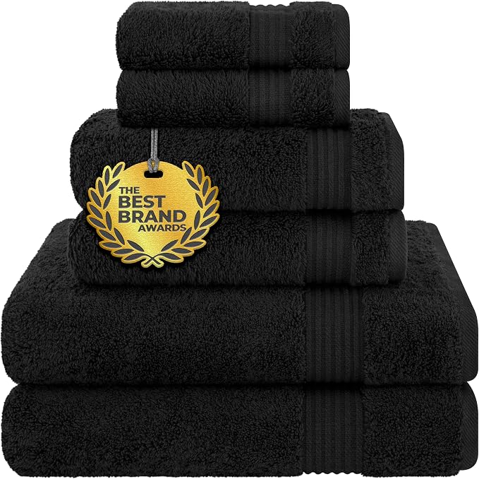 Cotton Paradise Black 6 Piece Towel Set, 100% Cotton Turkish Towels by UNITEDHOMETEXTILE