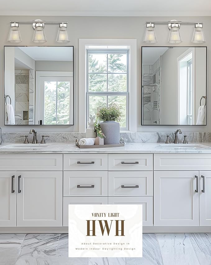Brushed Nickel Bathroom Vanity Light, HWH 3-Light Vanity Lights - Image 6
