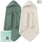 Yoofoss Hooded Baby Towels for Newborn 2 Pack 100% Muslin Organic Cotton Baby by YOOFOSS