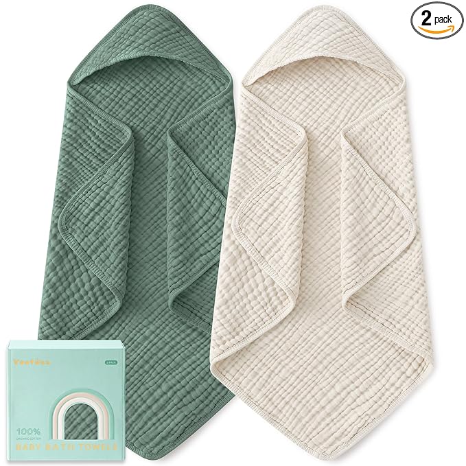 Yoofoss Hooded Baby Towels for Newborn 2 Pack 100% Muslin Organic Cotton Baby by YOOFOSS