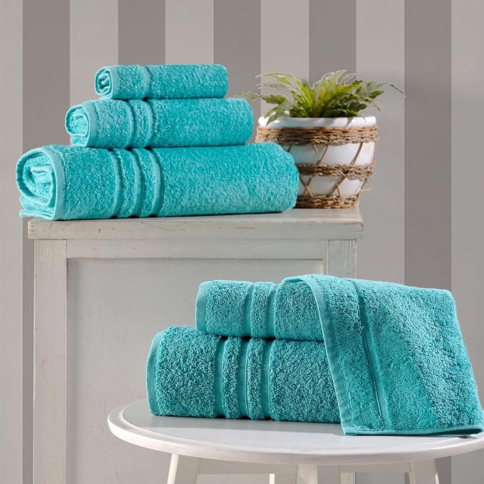 Hawmam Linen Teal Turquoise 6 Piece Bath Towels Set - Image 2