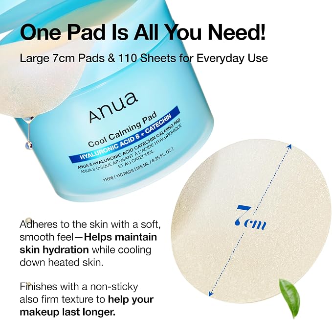 Anua 8 Hyaluronic Acid Catechin Calming Pad, Pore Care & Cooling Effect - Image 5