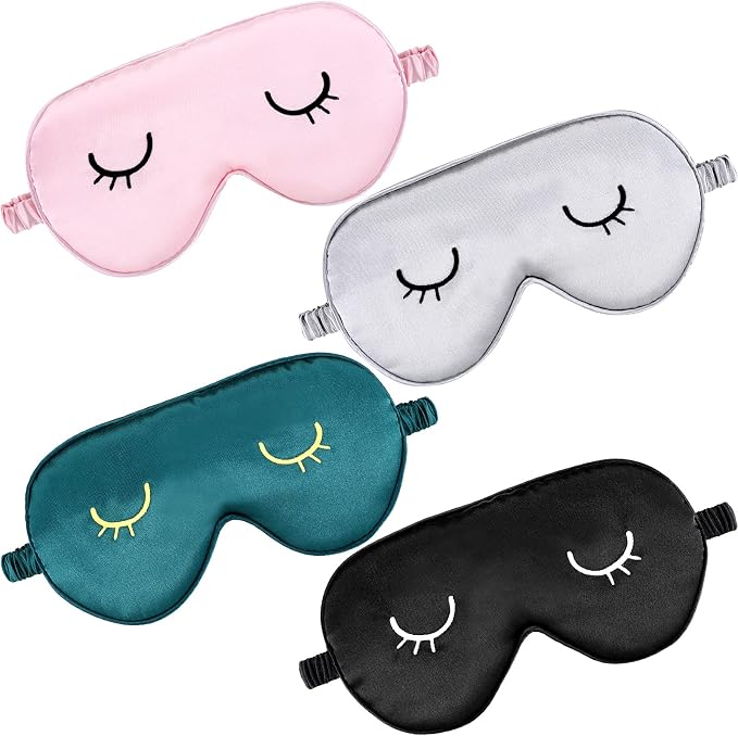 4 Pieces Sleep Eye Masks Silk Sleep Eye Cover Cute Lightweight Adjustable by Geyoga