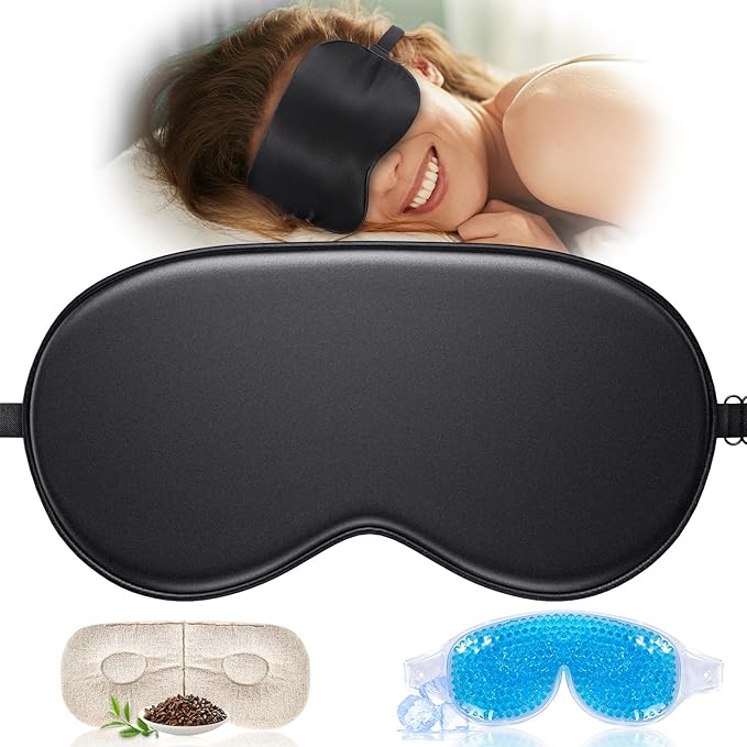 TOPOINT Silk Sleep Mask Light Blocking, 3-in-1 Cooling Heated Eye Mask by TOPOINT