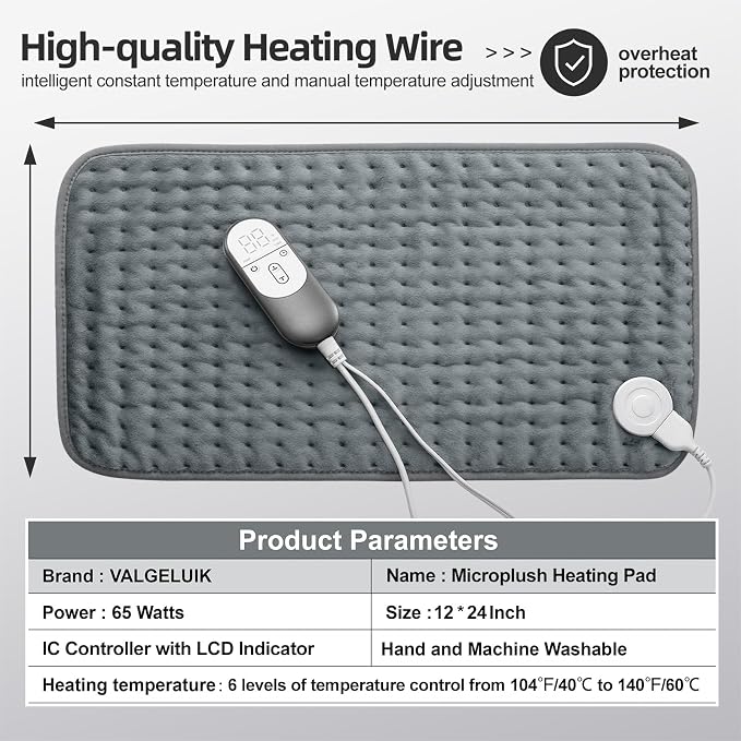 Heating Pad for Pain Relief – 12"x24" Moist/Dry Heat for Back, and Cramps - Image 8