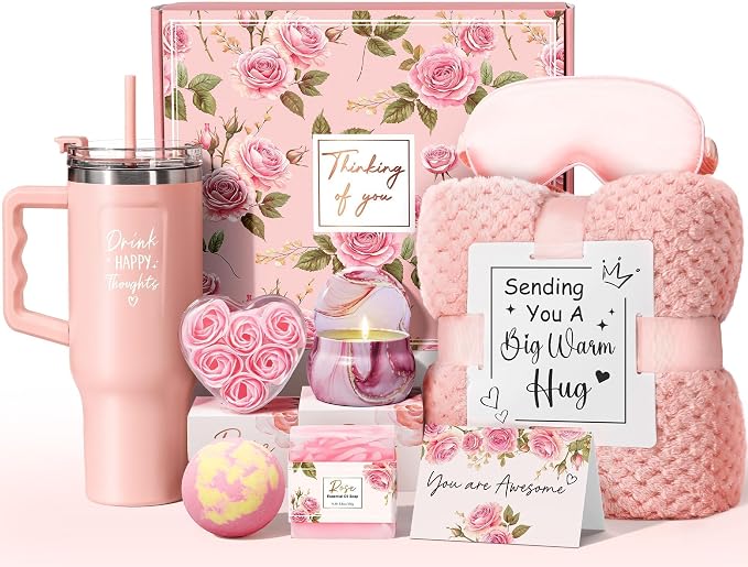 Birthday Gifts for Women Self Care Get Well Soon Gifts, Rose Relaxing Spa Gift by Qinline