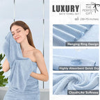 4 Piece Extra Large Bath Towel 35"x70" Oversized Bath Sheet Blue Bath Towel Set - Image 3