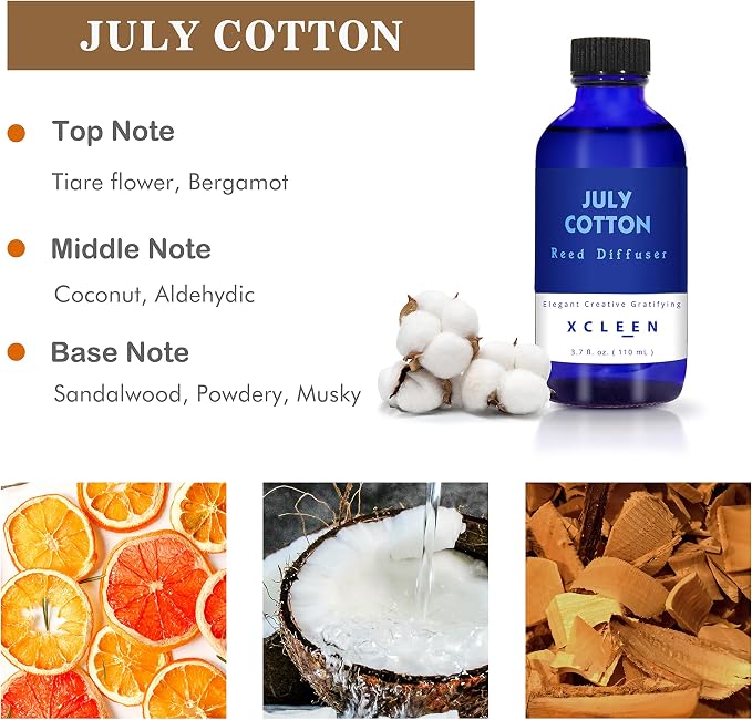 Xcleen July Cotton Reed Diffuser Set, 3.7 Oz Aromatherapy Scented Oil Diffuser - Image 3