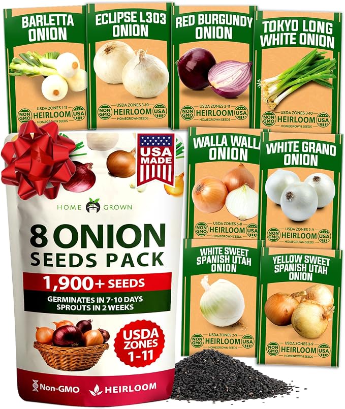HOME GROWN 8 Onion Variety Mix 1600+ Heirloom Non-GMO Seeds by HOMEGROWN