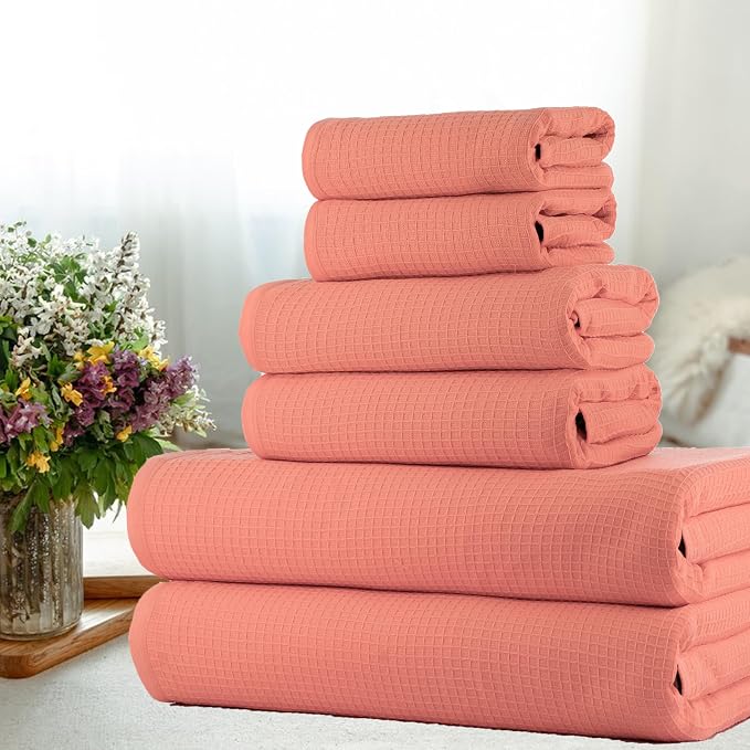 CASA COPENHAGEN Waffle 6Pcs 100% Egyptian Cotton Large Designer Towels Gift - Image 2