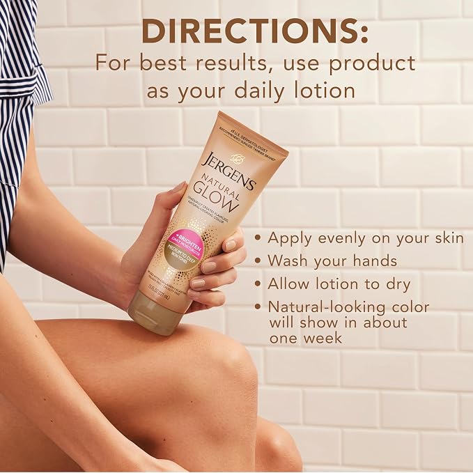 Jergens Natural Glow Self Tanner Body Lotion, Daily Sunless Tanning, Medium to - Image 8