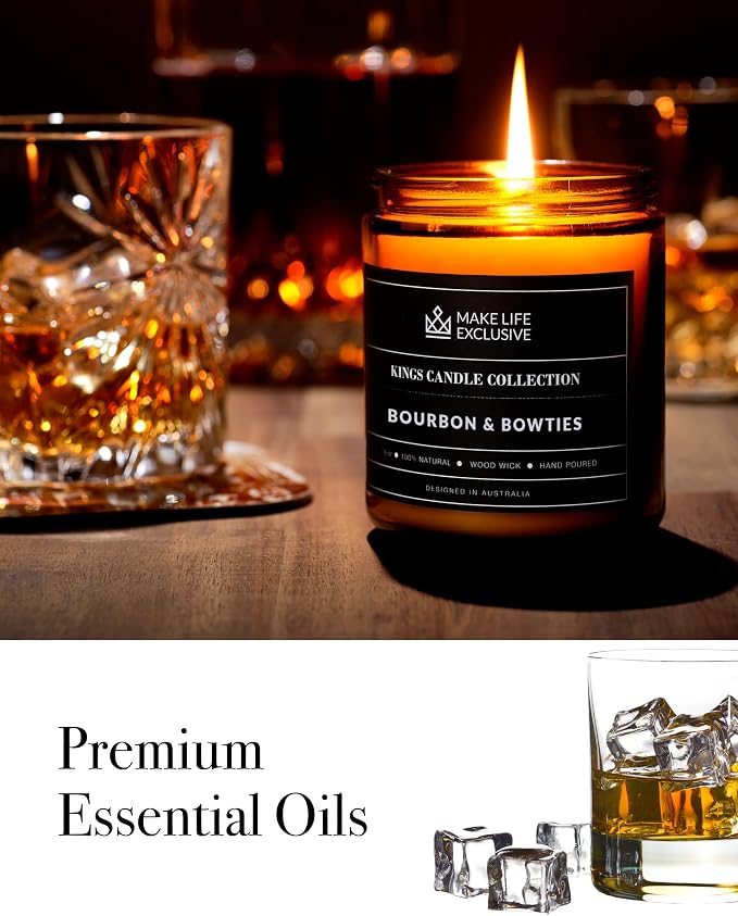 Scented Candles for Men | Bourbon Scented & Bowties | Wooden Wick, Long Lasting - Image 5