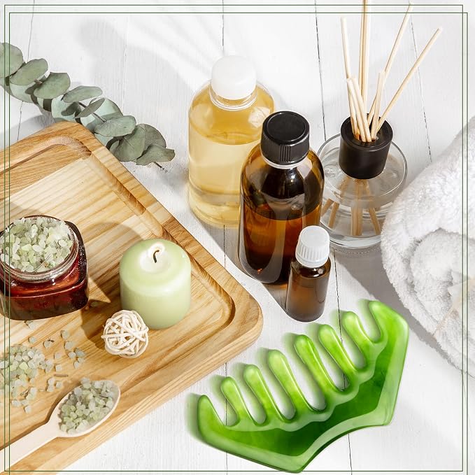 Geiserailie 2 Pcs Jade Combs Esthetician Supplies Massage Stone Hair Gua Sha - Image 3