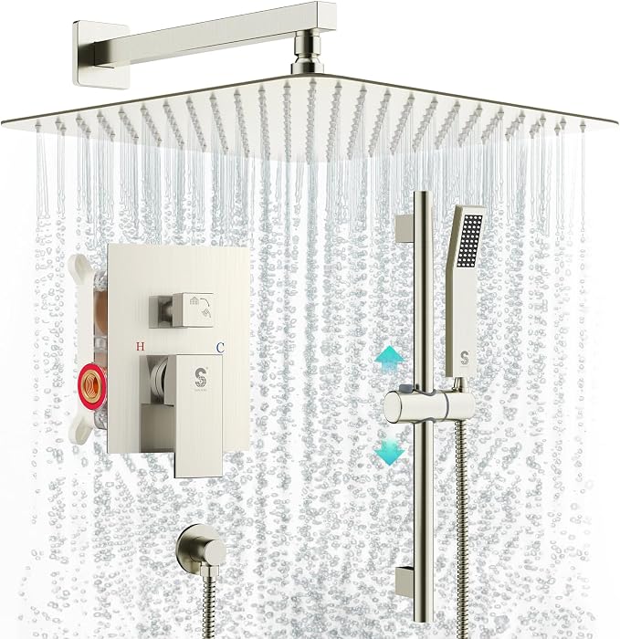 SR SUN RISE 12 Inch Square Shower System, Rain Shower Head and Slide Bar by SRSUNRISE
