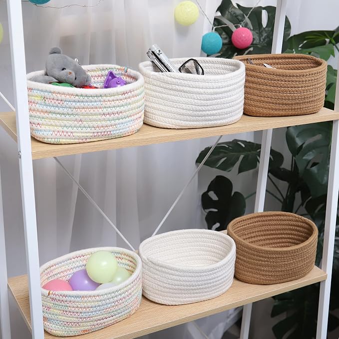 【2 Pack】 ABenkle Small Storage Baskets, Natural Cotton Rope Woven Baskets - Image 7