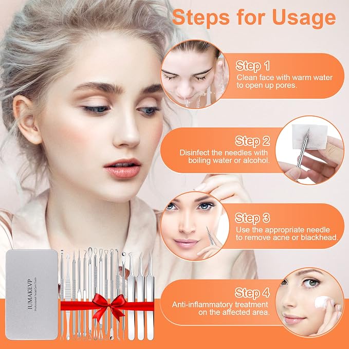 Pimple Popper Tool Kit, IUMAKEVP 15 PCS Professional Stainless Steel Blackhead - Image 6