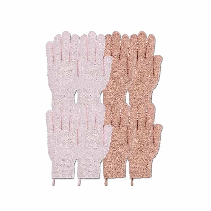 4 Pairs Exfoliating Gloves, 100% Nylon, Dual Texture Body Scrub by The+Beauty+Project