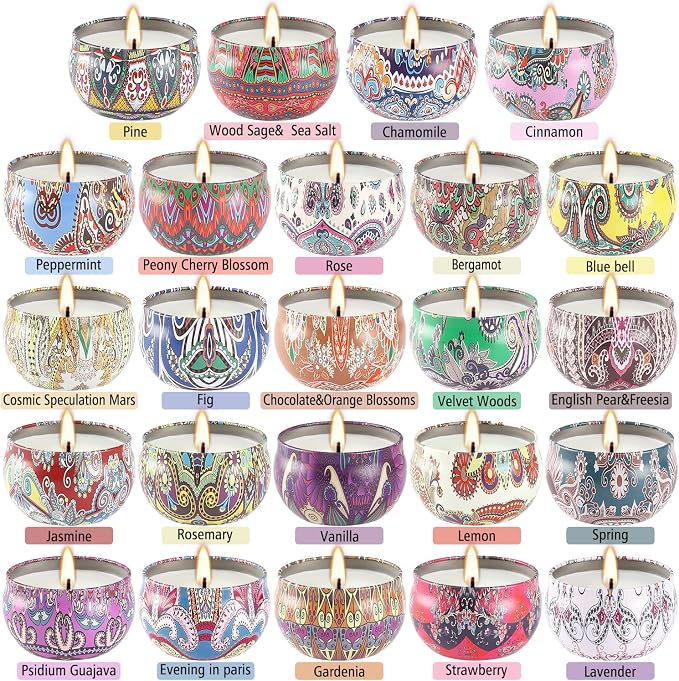 Scented Candles Gifts Set 24 Pack Soy Wax Travel Tin Advent Candles - Image 2