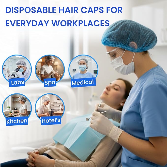 Disposable Bouffant Caps 21 Inch Non Woven Hair Net Elastic Head Cover - Image 4