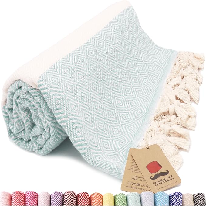 Bazaar Anatolia Turkish Beach Towel – 100% Cotton, Quick Dry, Sand Free Towel by BazaarAnatolia
