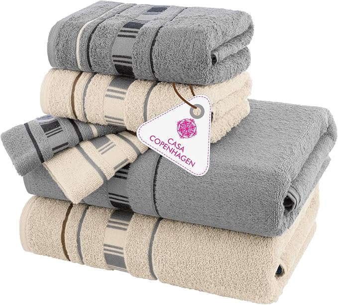CASA COPENHAGEN X Line 6Pcs 100% Egyptian Cotton Large Designer Towels Gift by CASACOPENHAGEN