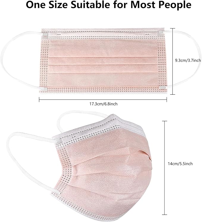 akgk Disposable Face Masks 100Pcs, 3 Layer Protective Face Mask Blush Pink Face - Image 7
