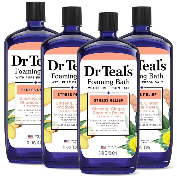 Dr Teal's Foaming Bath with Pure Epsom Salt, Stress Relief with Ginseng & Ginger by DrTeals