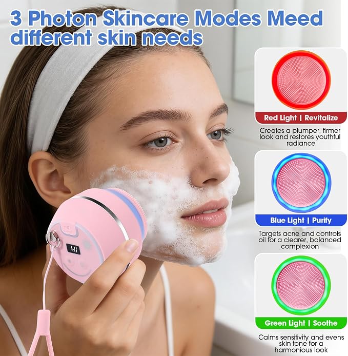 Electric Facial Cleaner with 6 Modes & 3 Light Effects, Rechargeable Waterproof - Image 2