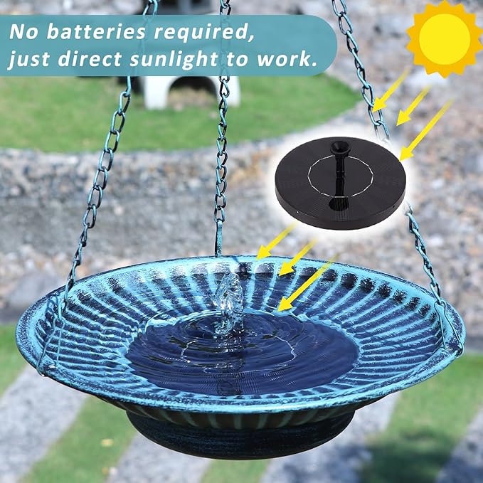 12.3" Hanging Bird Bath with Solar Fountain Bird Bath Bubbler，Birdbath Fountain - Image 4