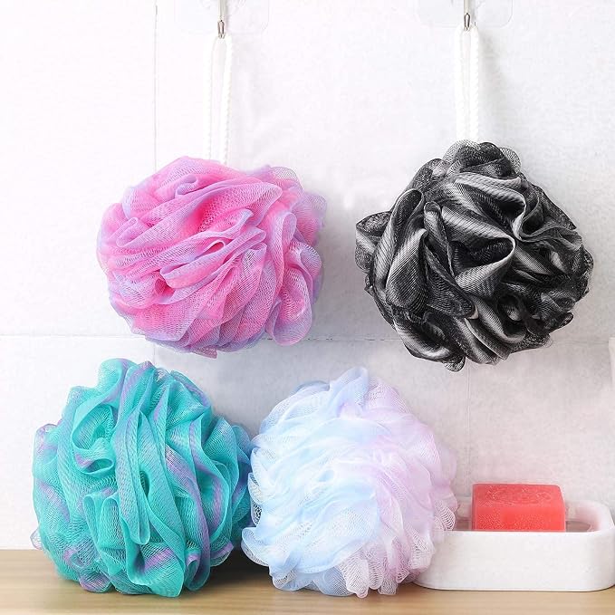 BTYMS 4 Pieces Shower Loofahs Bath Sponges 60g Bath Scrunchies Mesh Pouf - Image 5