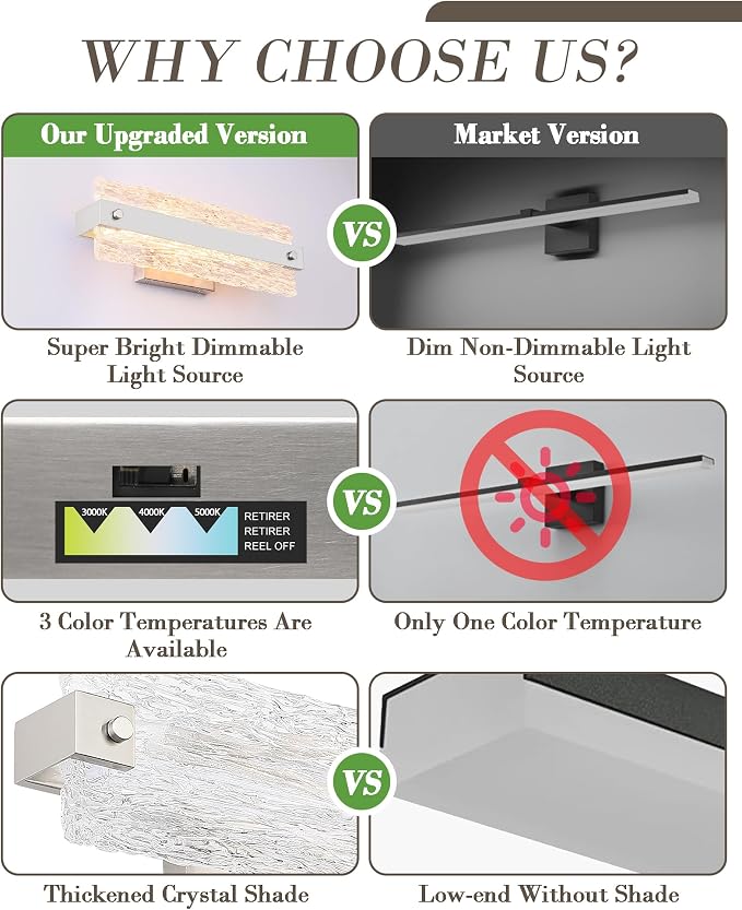 Brushed Nickel Bathroom Vanity Light, 16.5 Inch 10W Dimmable LED Bathroom Light - Image 2