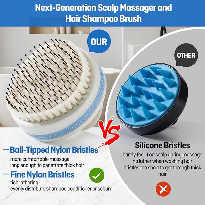 Scalp Massager with Double-Layer Bristles, Anti-Slip Rich-Lathering Hair - Image 3