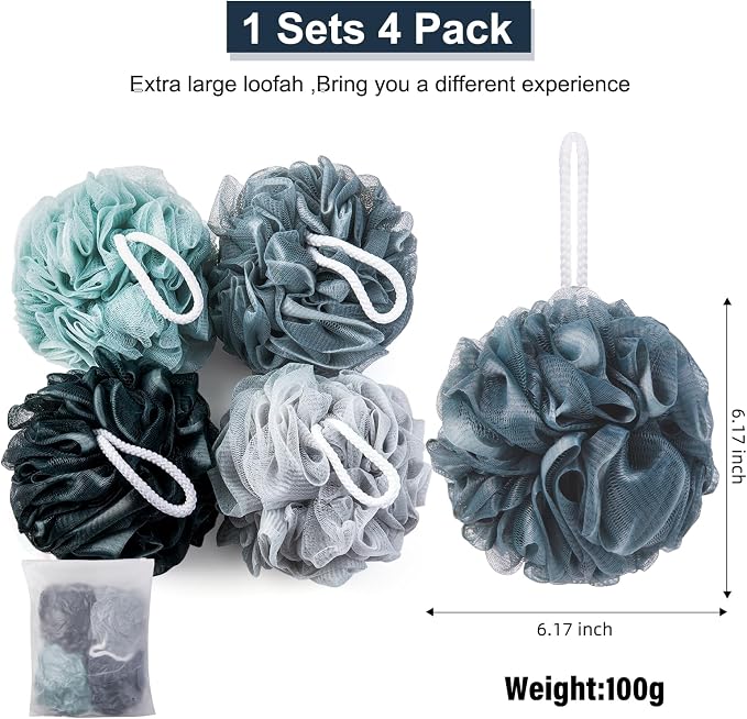 MTDLYICE Loofah Sponge XXL-100g 4 Pack, Bath Sponge Soft Mesh Shower Puff Loofah - Image 3