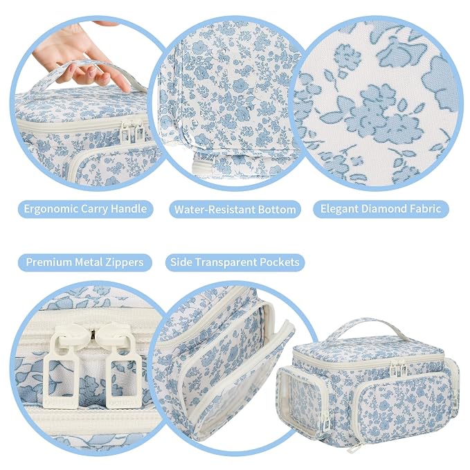 Makeup Bag with Multi-Pockets, Travel Cosmetic Bag with 2 Transparent Side - Image 4