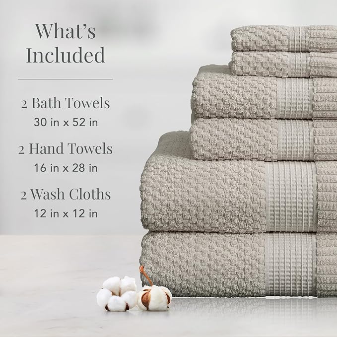 NY Loft 100% Cotton 6 Piece Bath Towel Set | Grey Towels | Oeko-TEX® Standard - Image 2