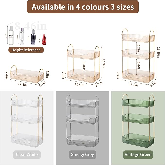 Akinbas 3 Tier Bathroom Organizer Countertop Makeup Perfume Tray Skincare - Image 2