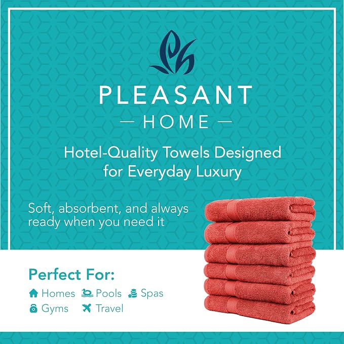 Pleasant Home Bath Towels Set of 6 100% Cotton, 515 GSM | Lightweight, Soft & - Image 2