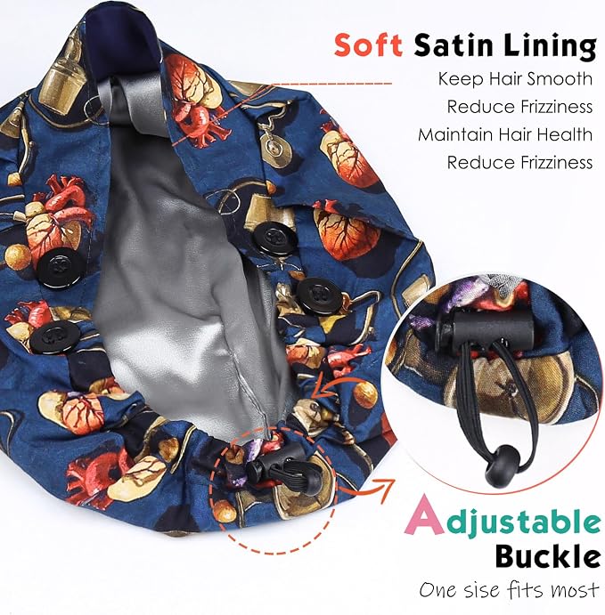 2 Pack Satin Lined Bouffant Scrub Caps - Image 3