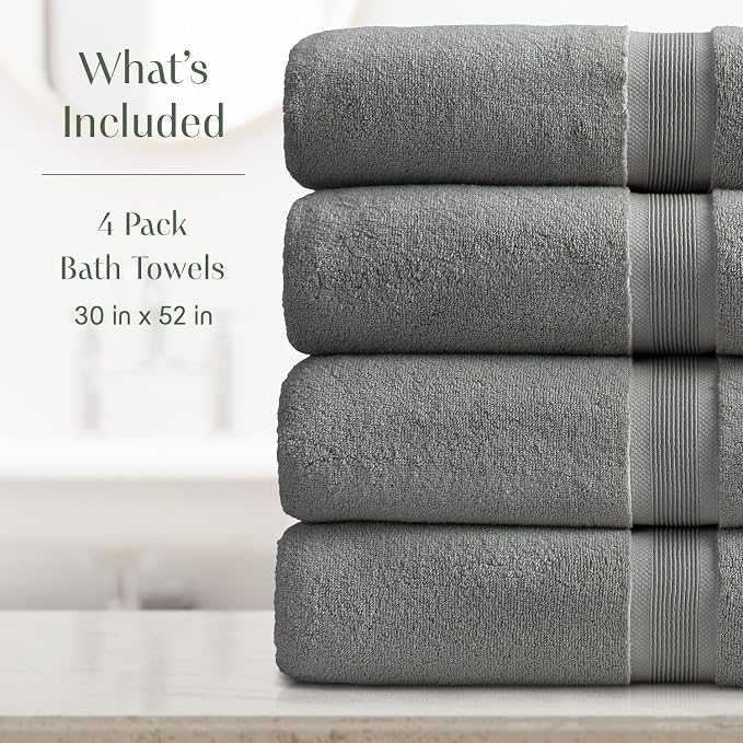 Springtree Home Luxury Bamboo Rayon Bath Towel Set of 4 | 35% Bamboo Rayon - Image 2